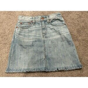 Madewell Rigid Denim A-Line Raw Hem‎ Mini Skirt Size 25 Light Blue